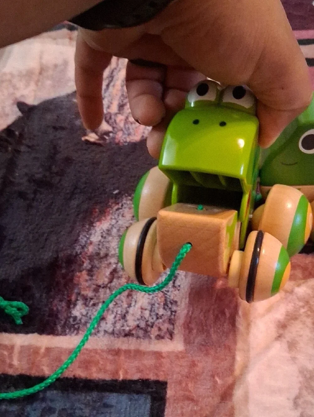 Wooden Pull-Along Frog Train Toy - Green and Gray